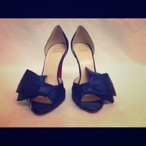 Christian Louboutin navy silk pumps with bows
